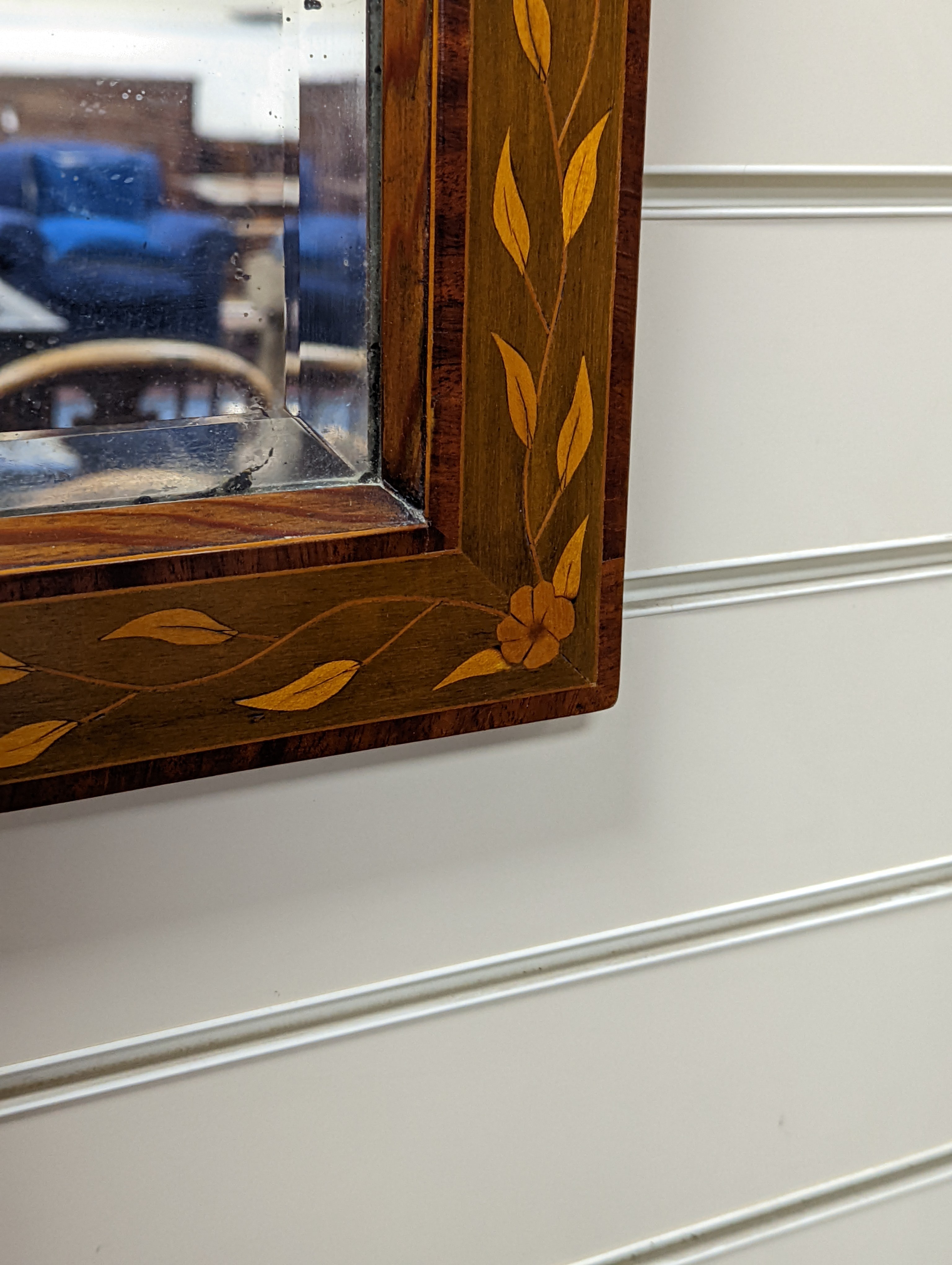 A Dutch floral rectangular marquetry and mahogany mirror, width 50cm, height 62cm